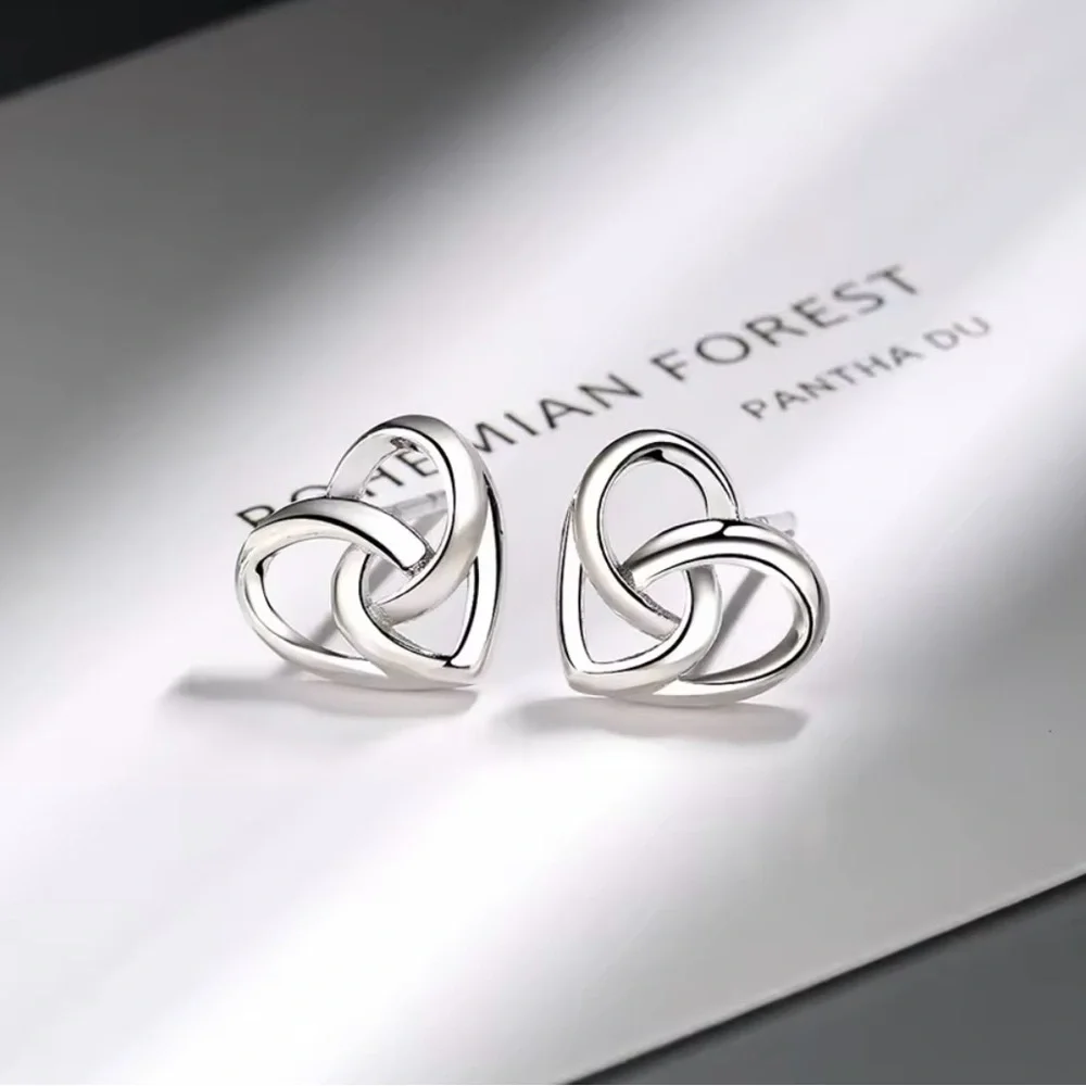 NEW 925 Silver Celtic Heart Stud Earrings